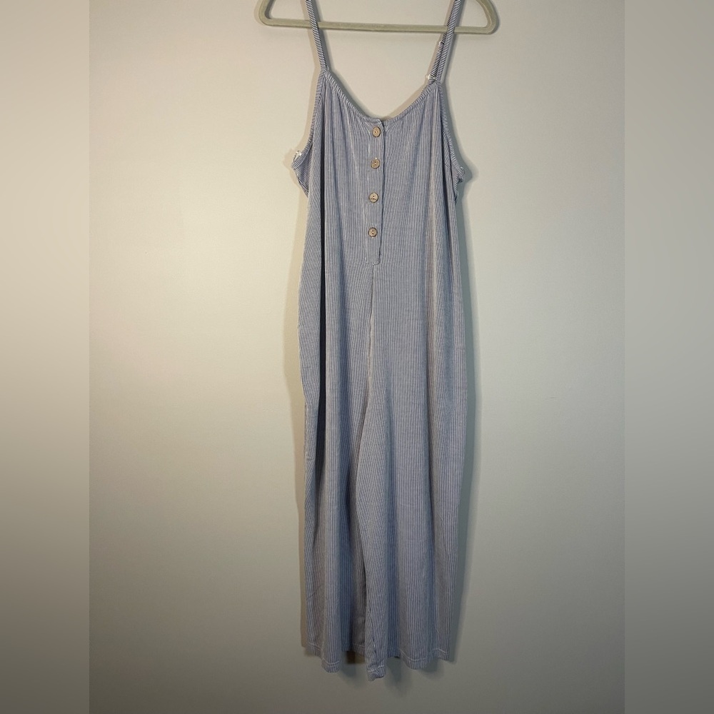Blue Striped Button-Down Jumpsuit